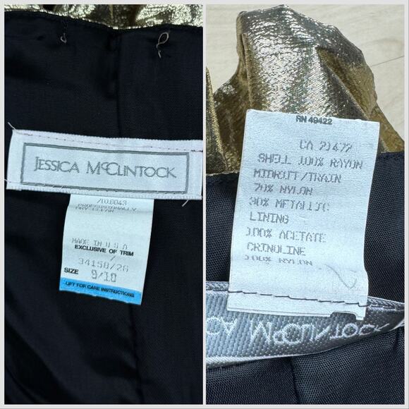 Vintage 1980s Strapless Black Velvet and Gold Lamé Evening Gown - Picture 6 of 8